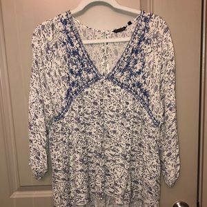 Deep v blue patterned blouse